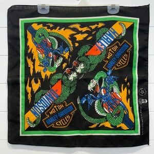 Harley-Davidson Vintage Black Bandana with Green and Orange Snake Design
